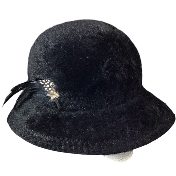 Vintage Kangol Design Hat Black England Feather Accent Bucket - Picture 1 of 10